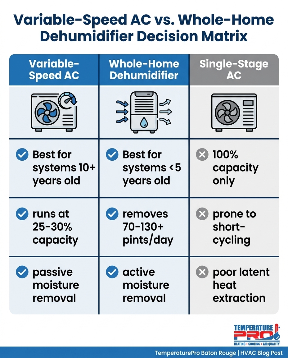 Variable-Speed AC vs. Whole-Home Dehumidifier Decision Matrix