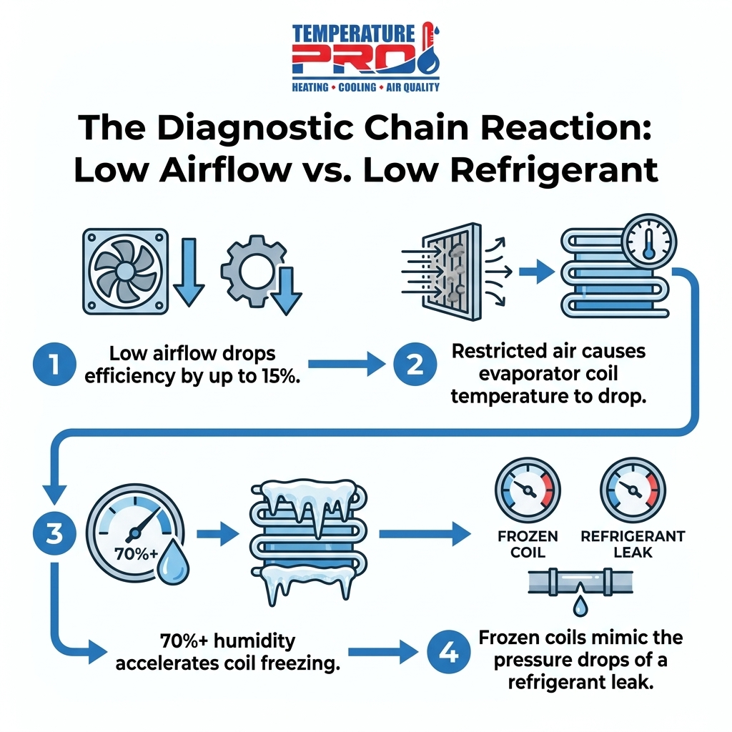 The Diagnostic Chain Reaction: Low Airflow vs. Low Refrigerant