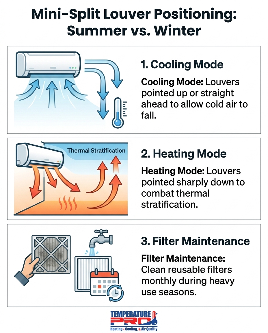 Mini-Split Louver Positioning: Summer vs. Winter