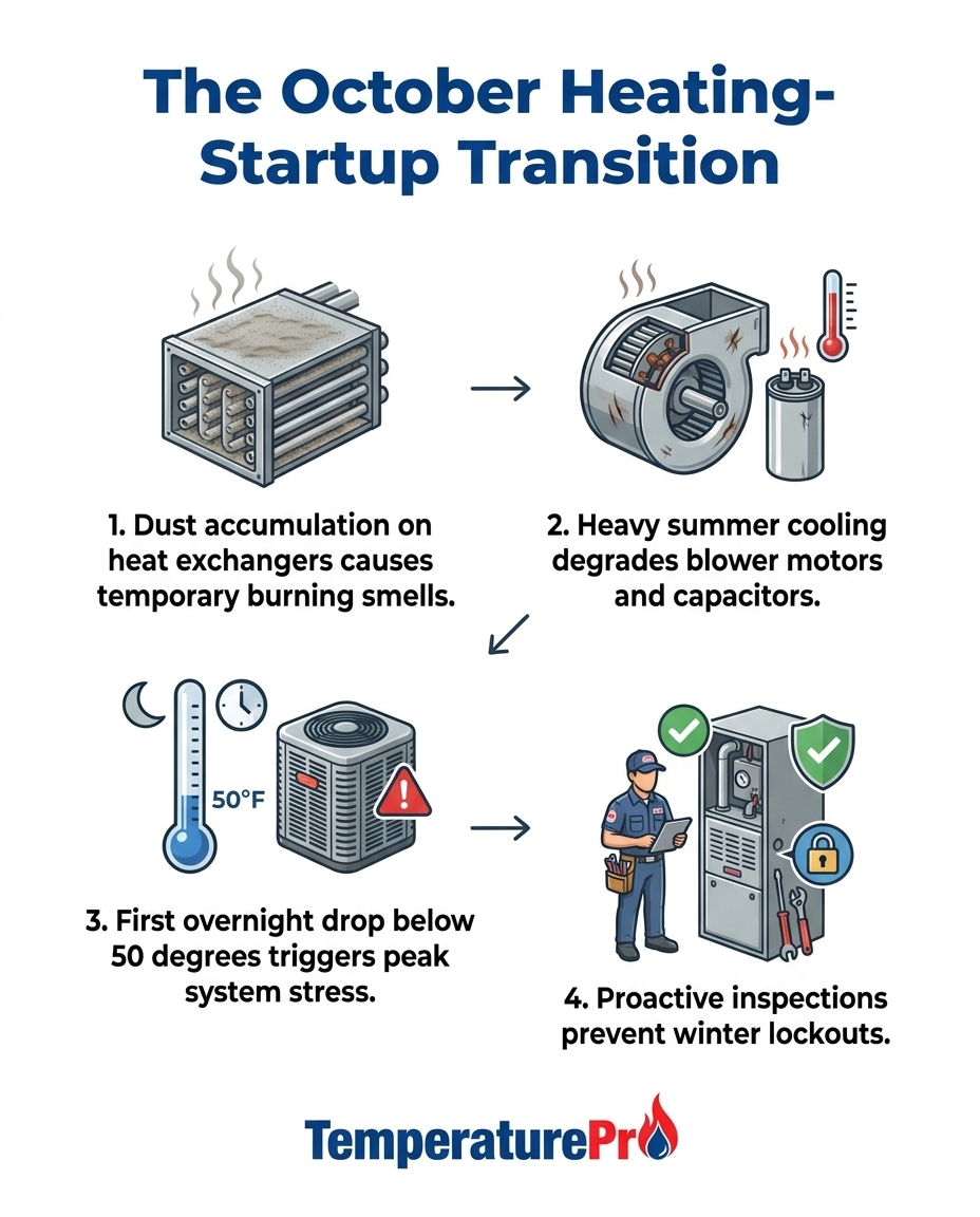 The October Heating-Startup Transition