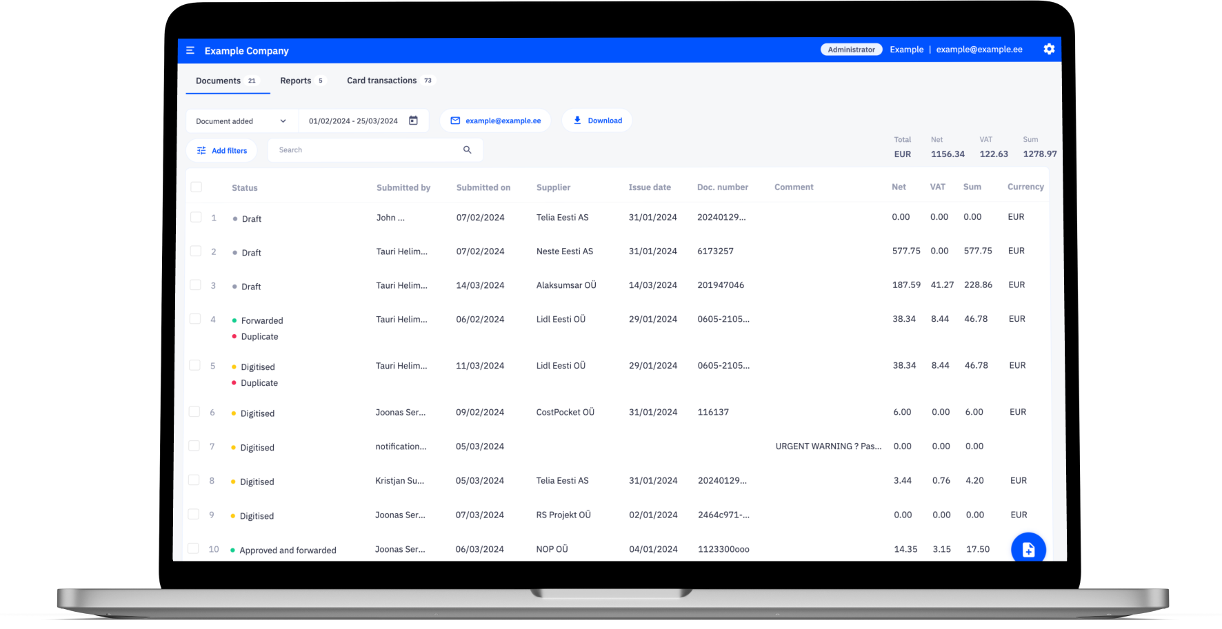 Dashboard mockup