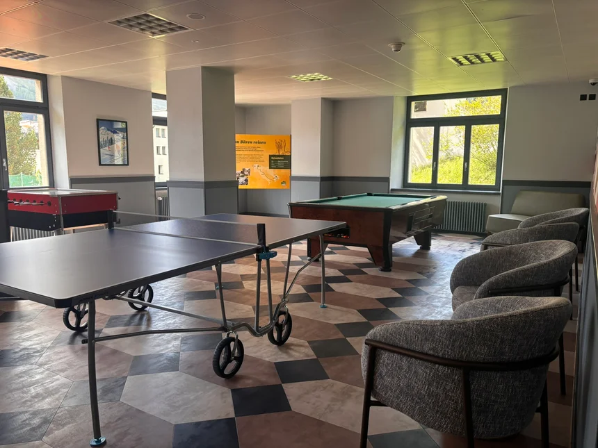 The table tennis table in the games room at Altein, Arosa