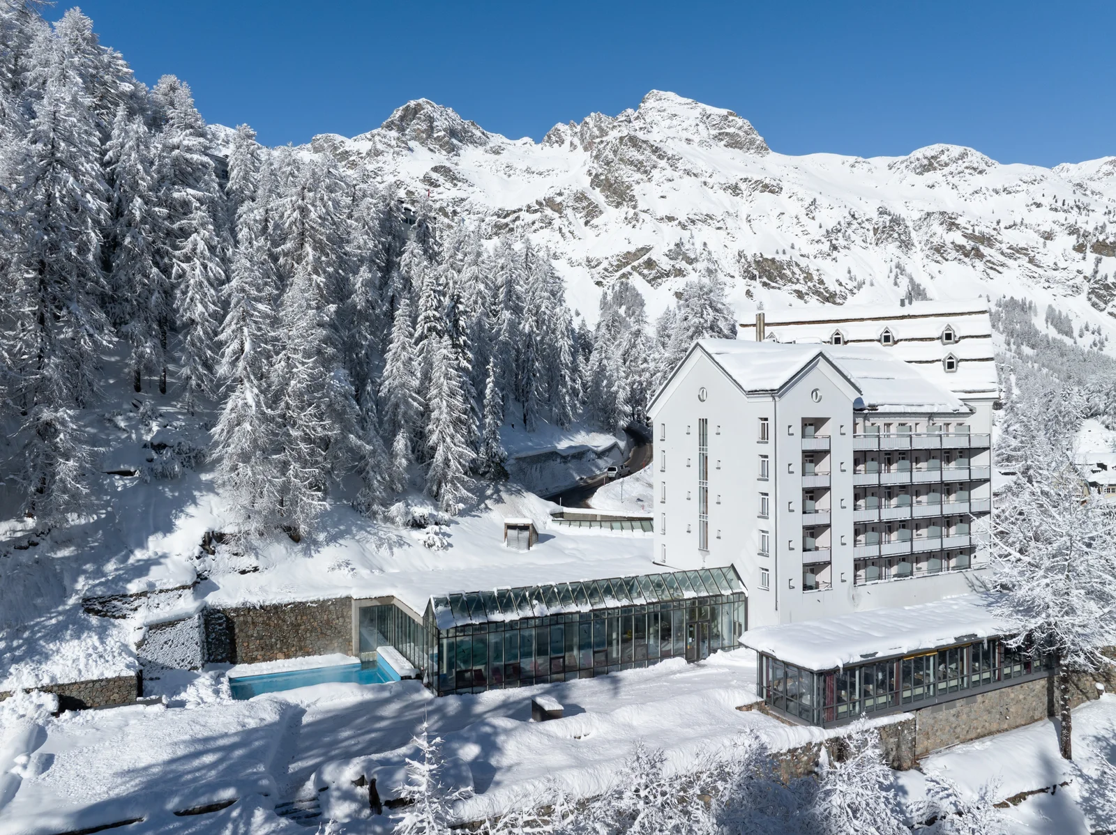 Schweizerhof, Sils Maria below the Engadin mountains in winter
