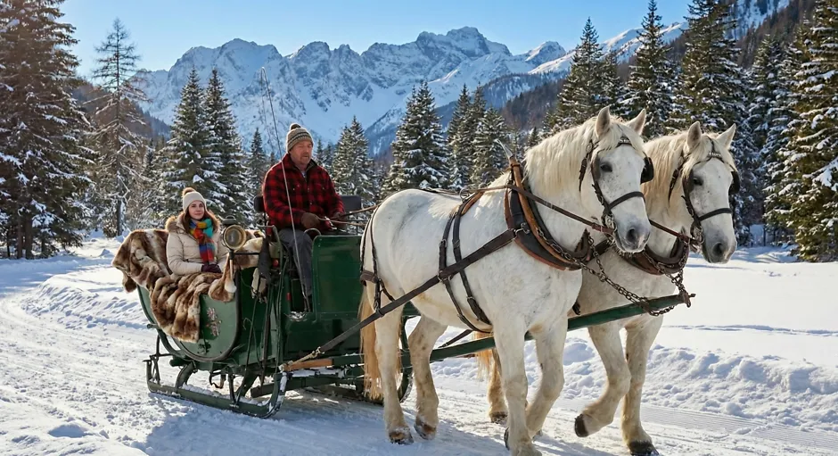 Horse drawn ride arosa winter
