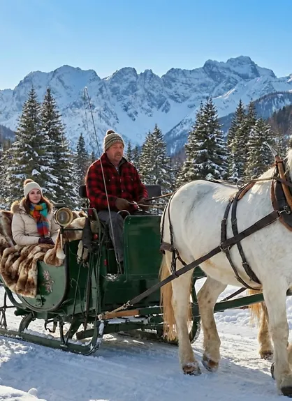 Horse drawn ride arosa winter