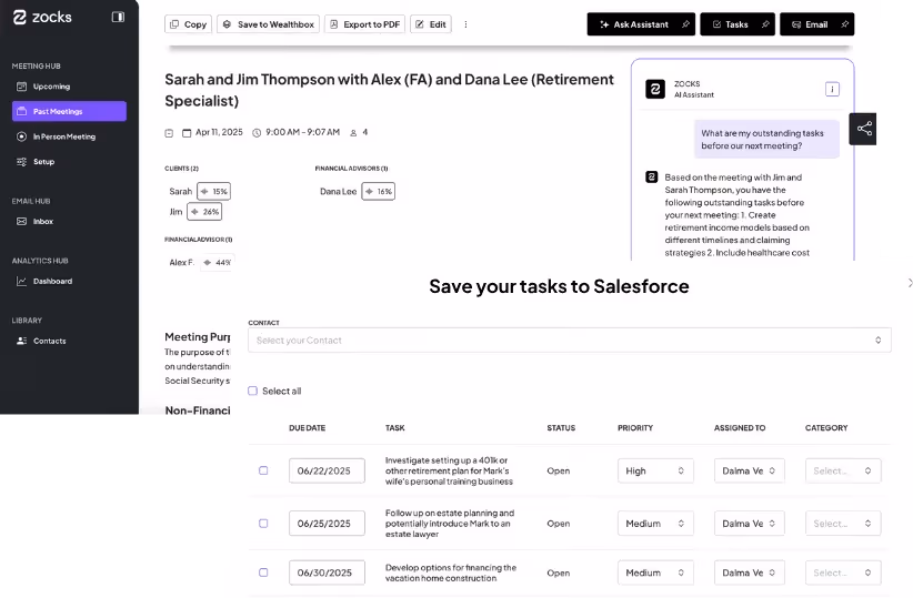 The Zocks AI platform integrates with financial advisor CRM and automates tasks