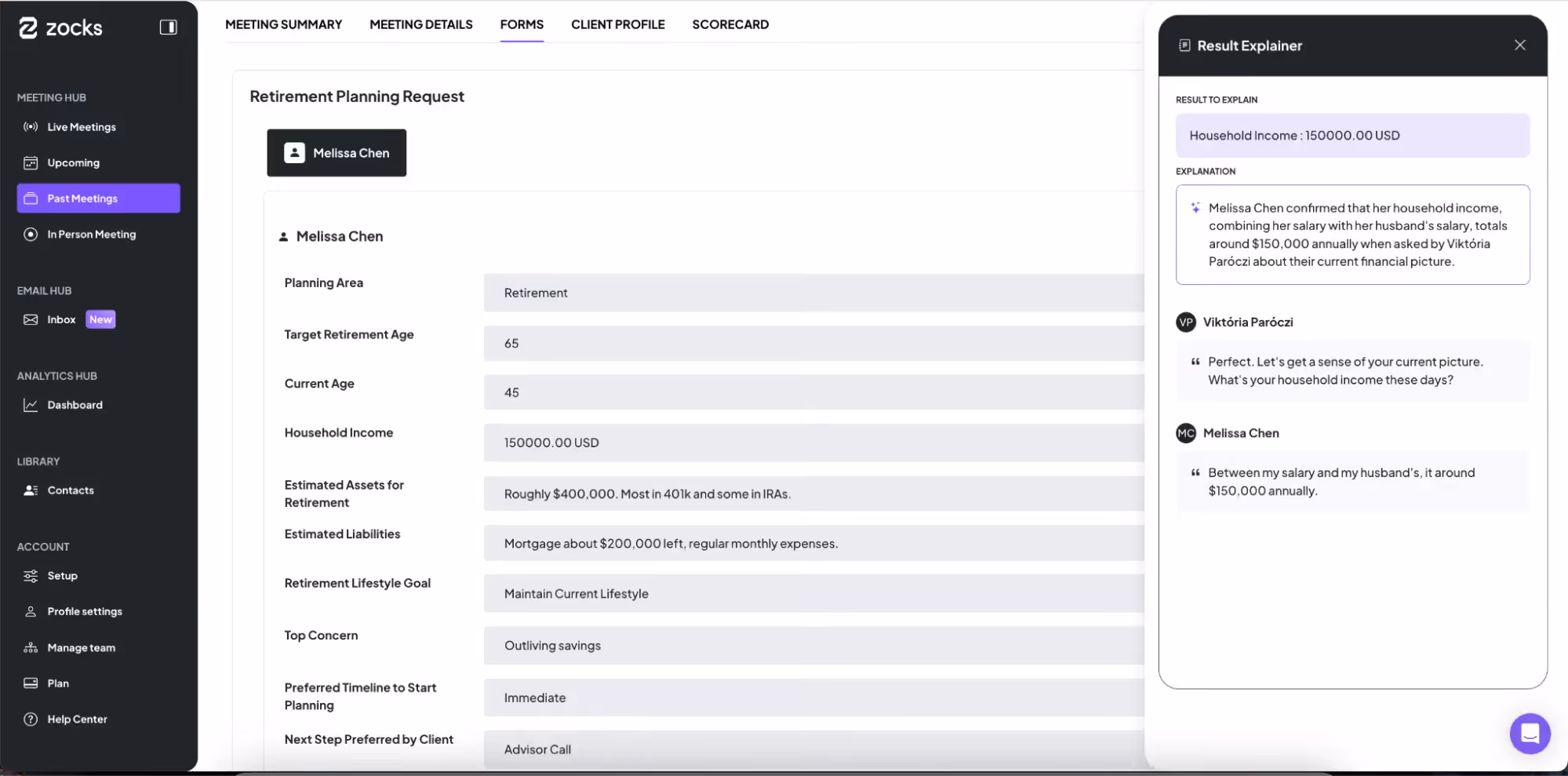Zocks AI Assistant Form Fill Result Explainer