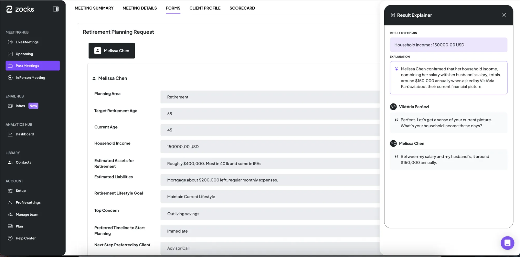 Zocks AI Assistant Form Fill Result Explainer