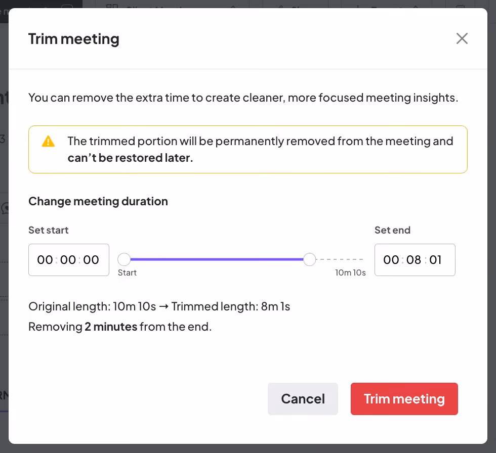 Zocks AI Assistant trim meetings feature