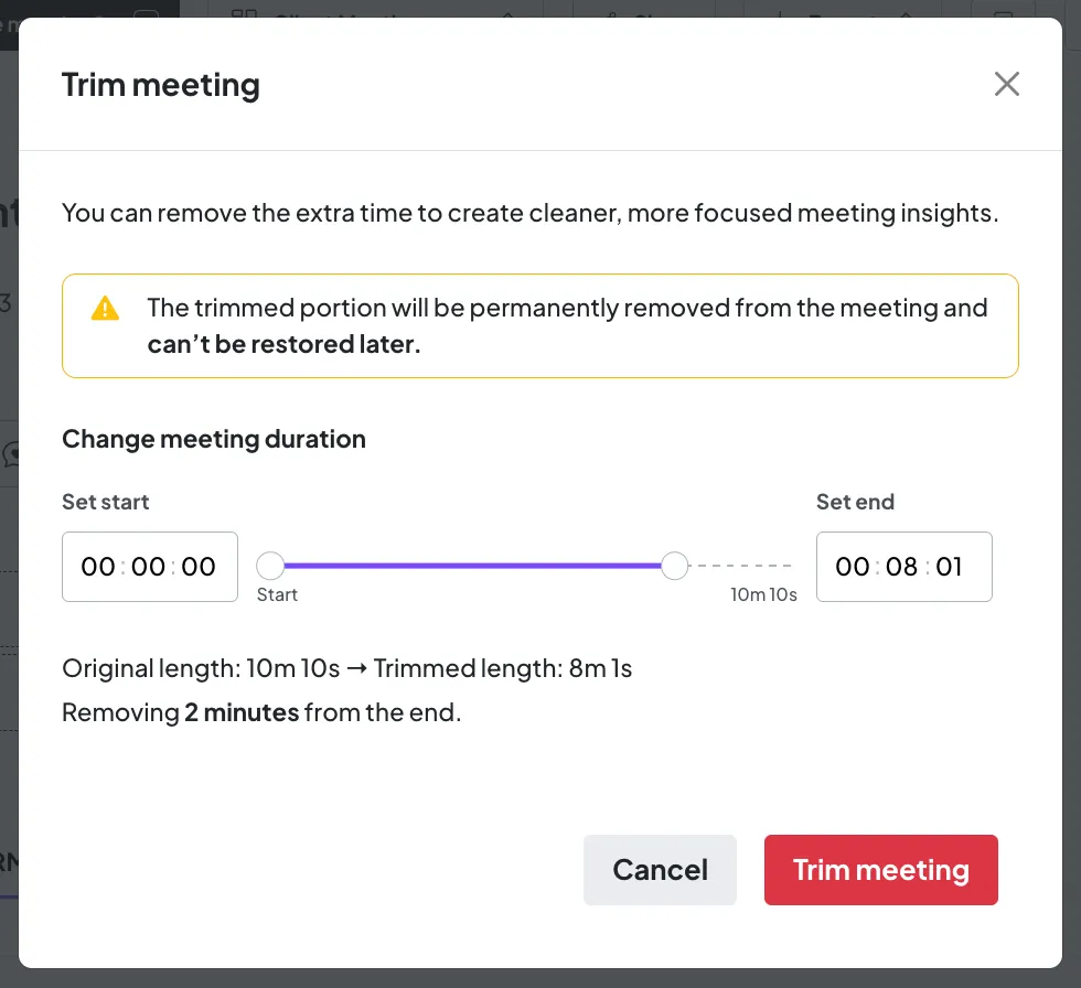 Zocks AI Assistant trim meetings feature