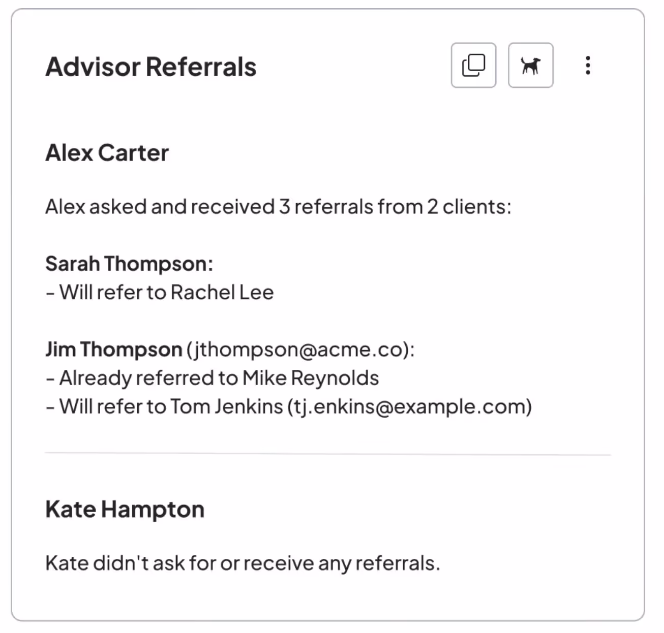 Advisor referral tracking in Zocks AI Assistant