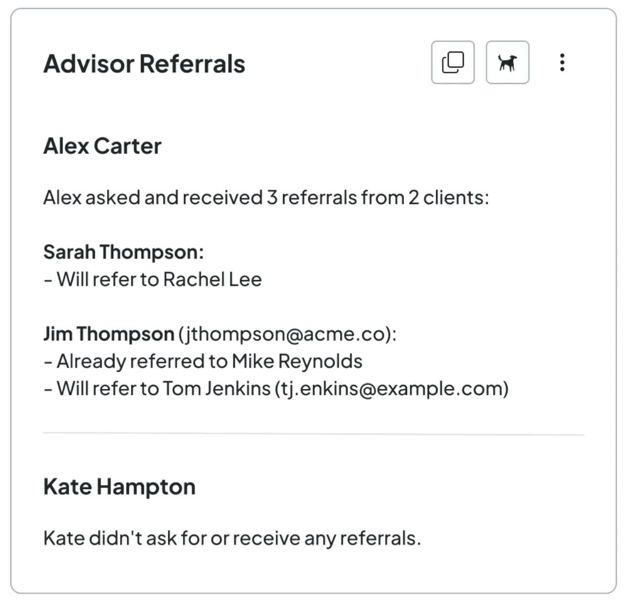 Advisor referral tracking in Zocks AI Assistant