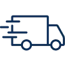 Iconiță albastră stilizată cu o camionetă de livrare și linii care indică viteză.