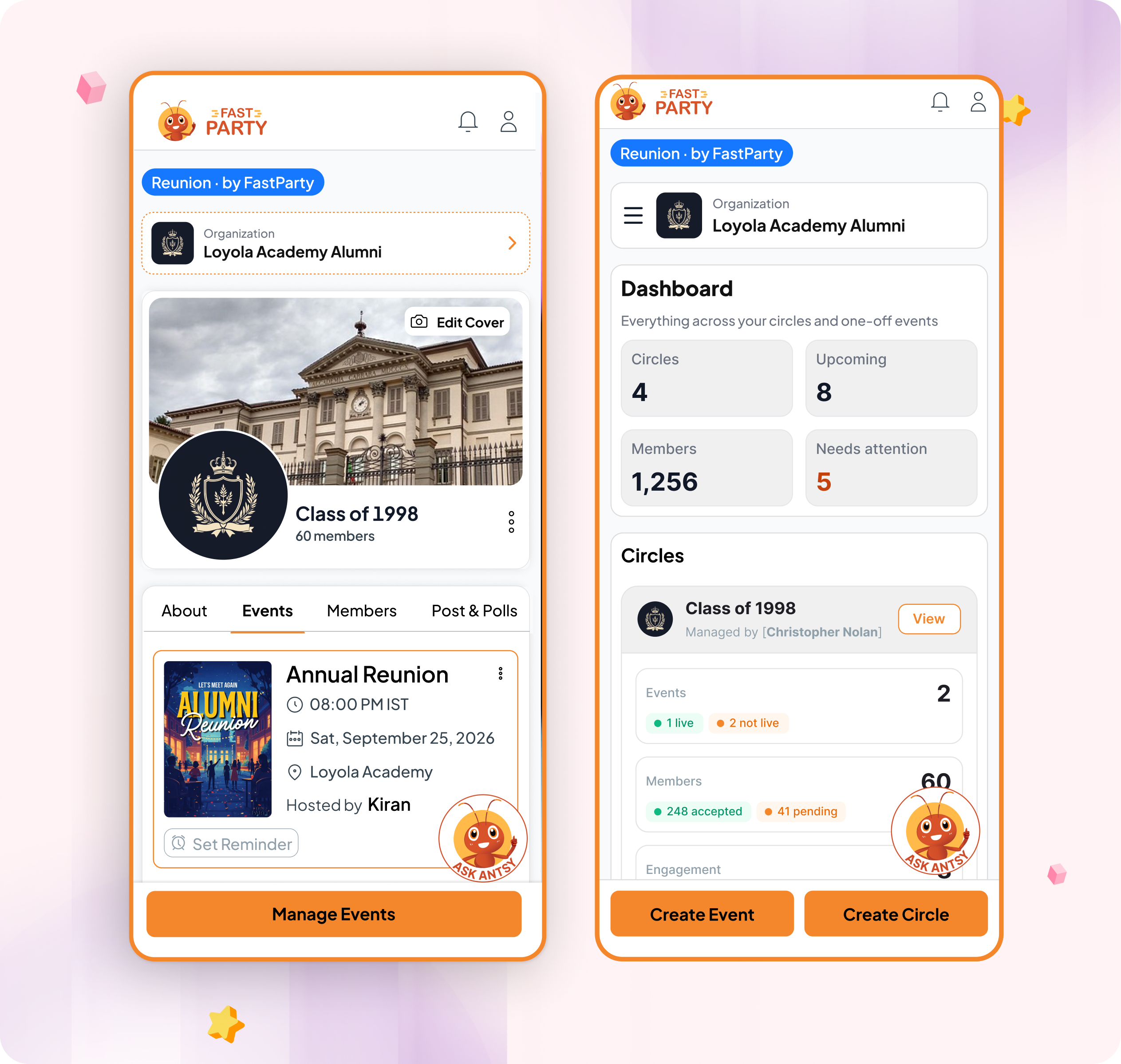 Fast Party organization dashboard