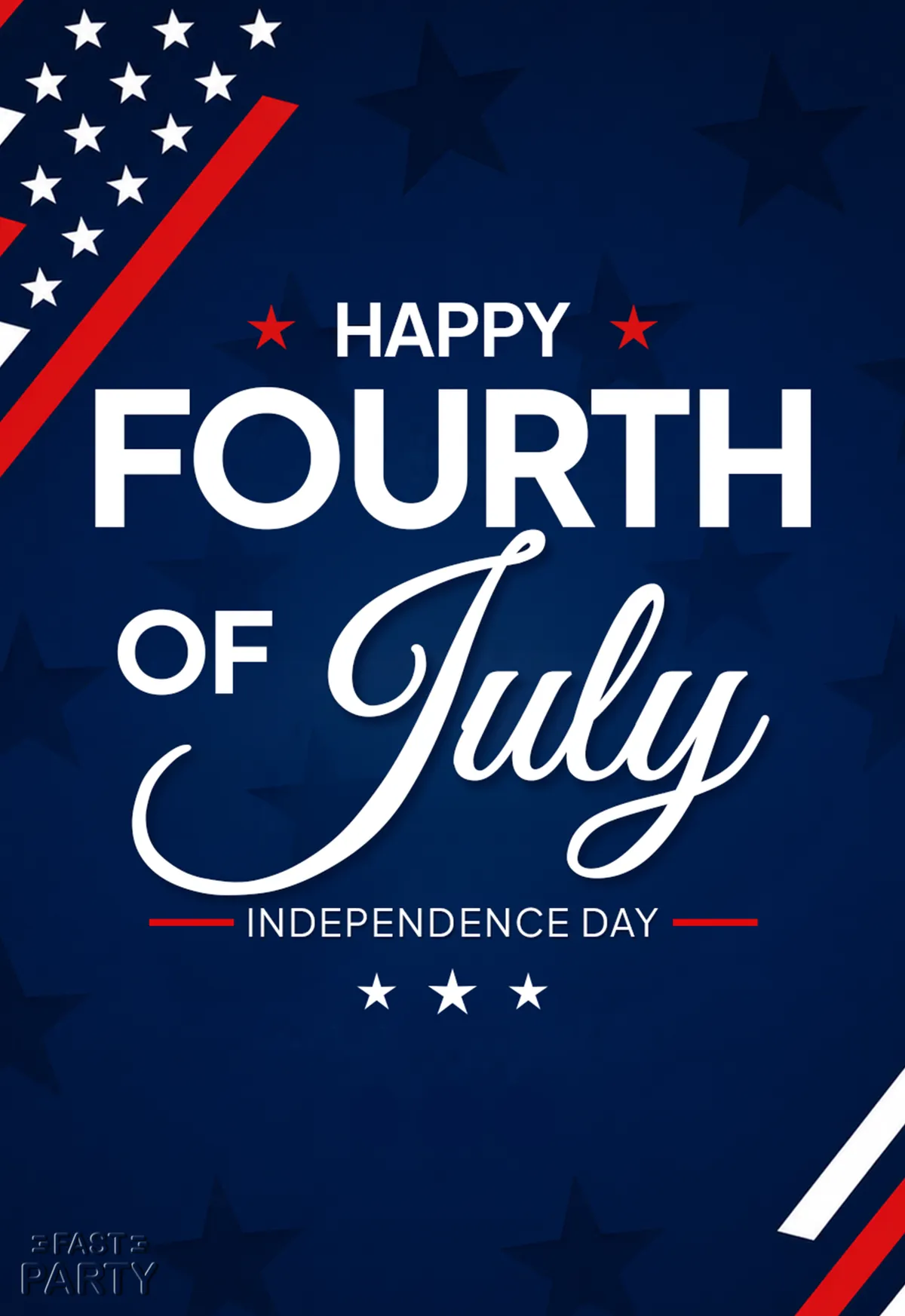 Fourth of July card with stars and red and blue stripes on navy