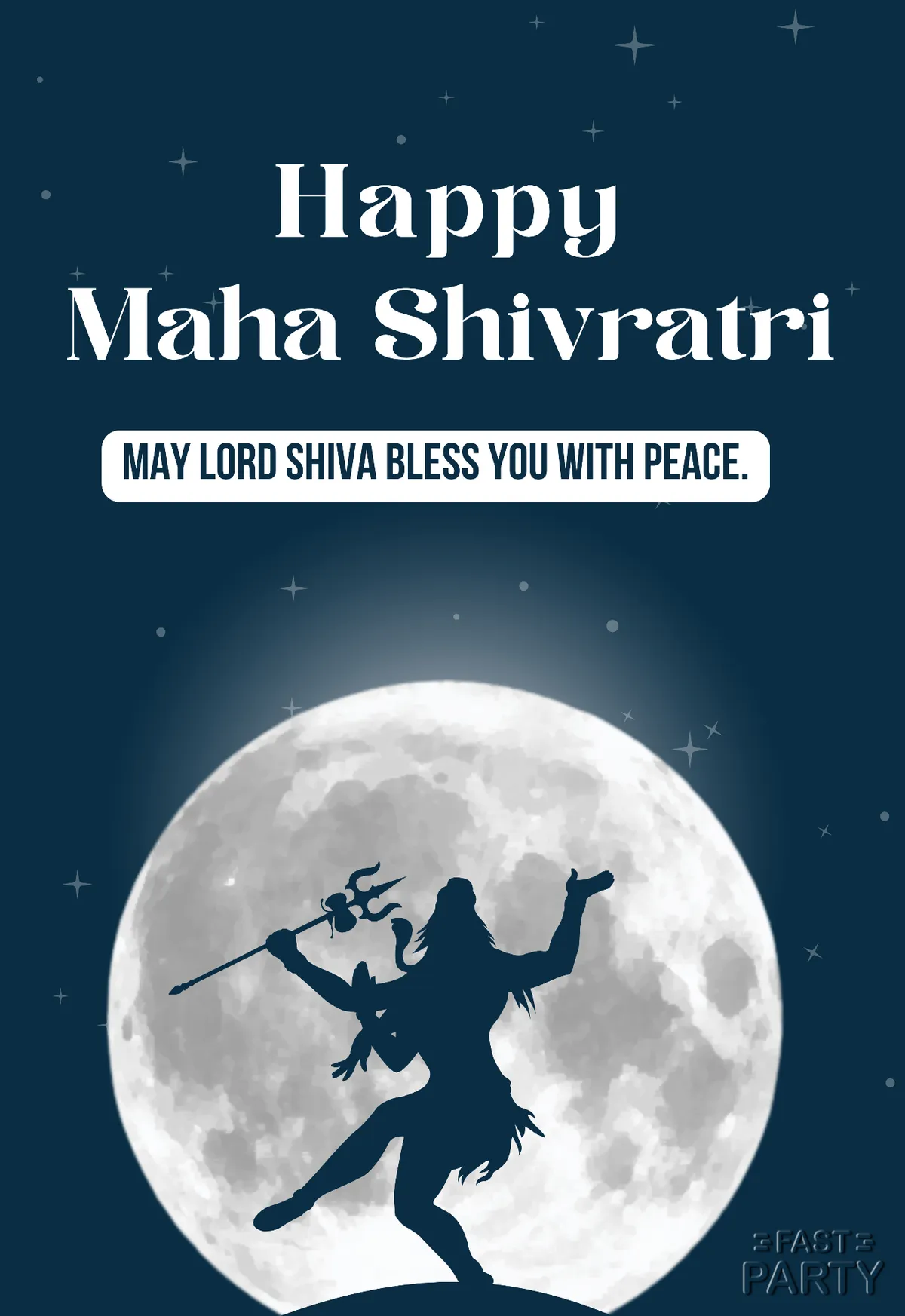 Maha Shivaratri card with a dancing Shiva silhouette against a full moon