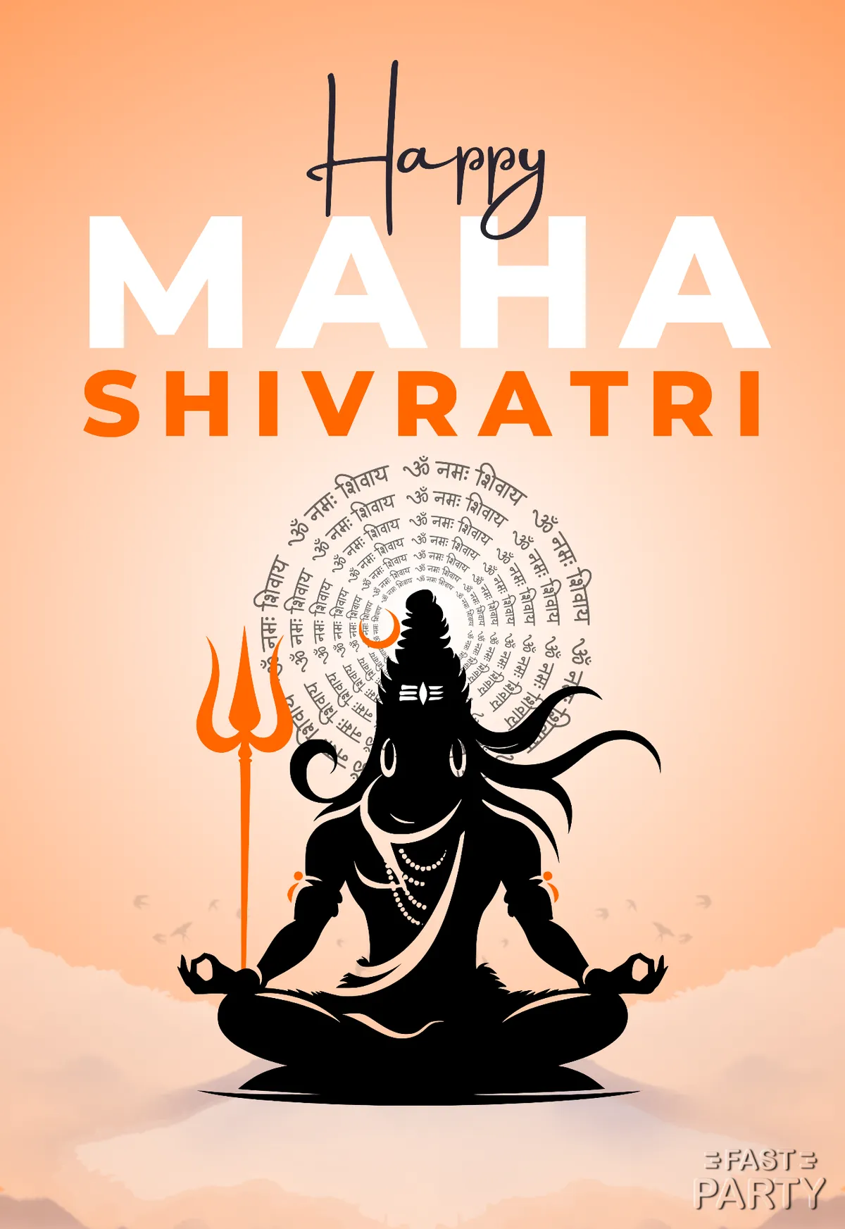 Maha Shivaratri card with a silhouette of Shiva inside a mantra circle