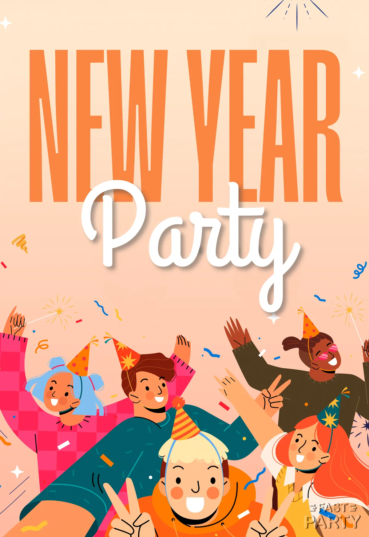 New Year Cheers — Family in Party Hats