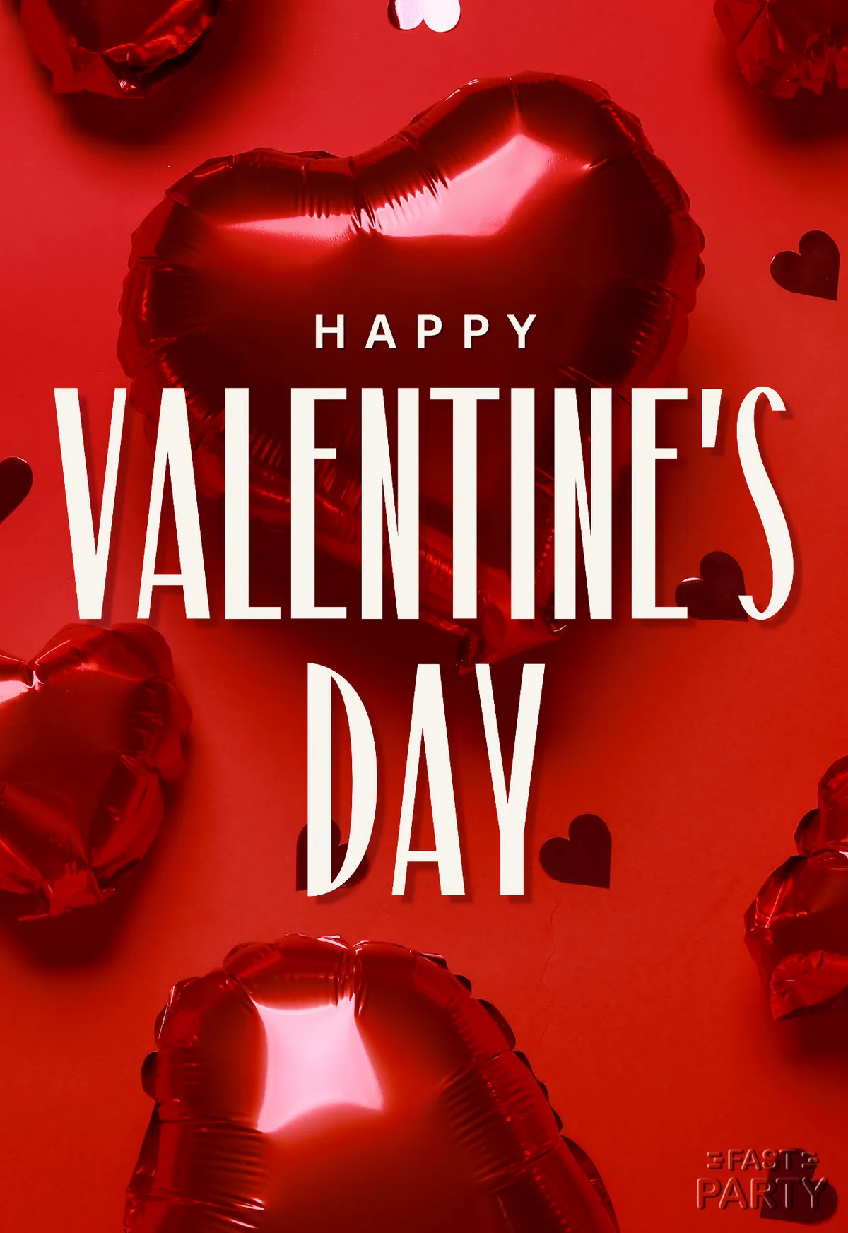Valentine's Day card with a red foil heart balloon among roses