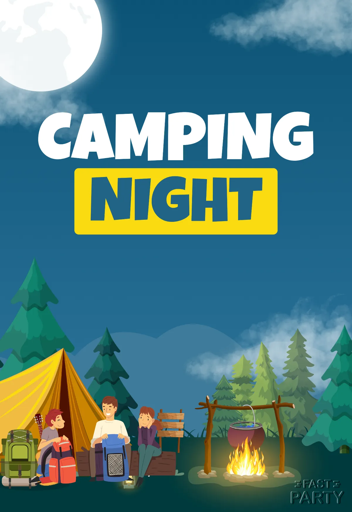 Camping Night — Firelit Pines