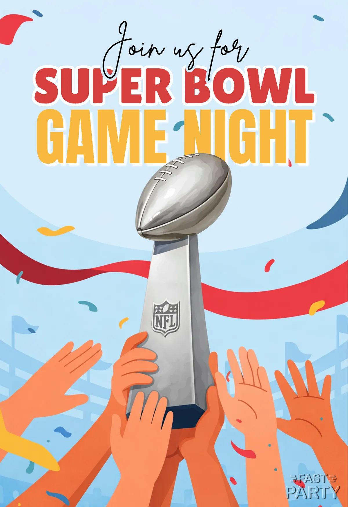 Super Bowl Game Night — Trophy and Confetti