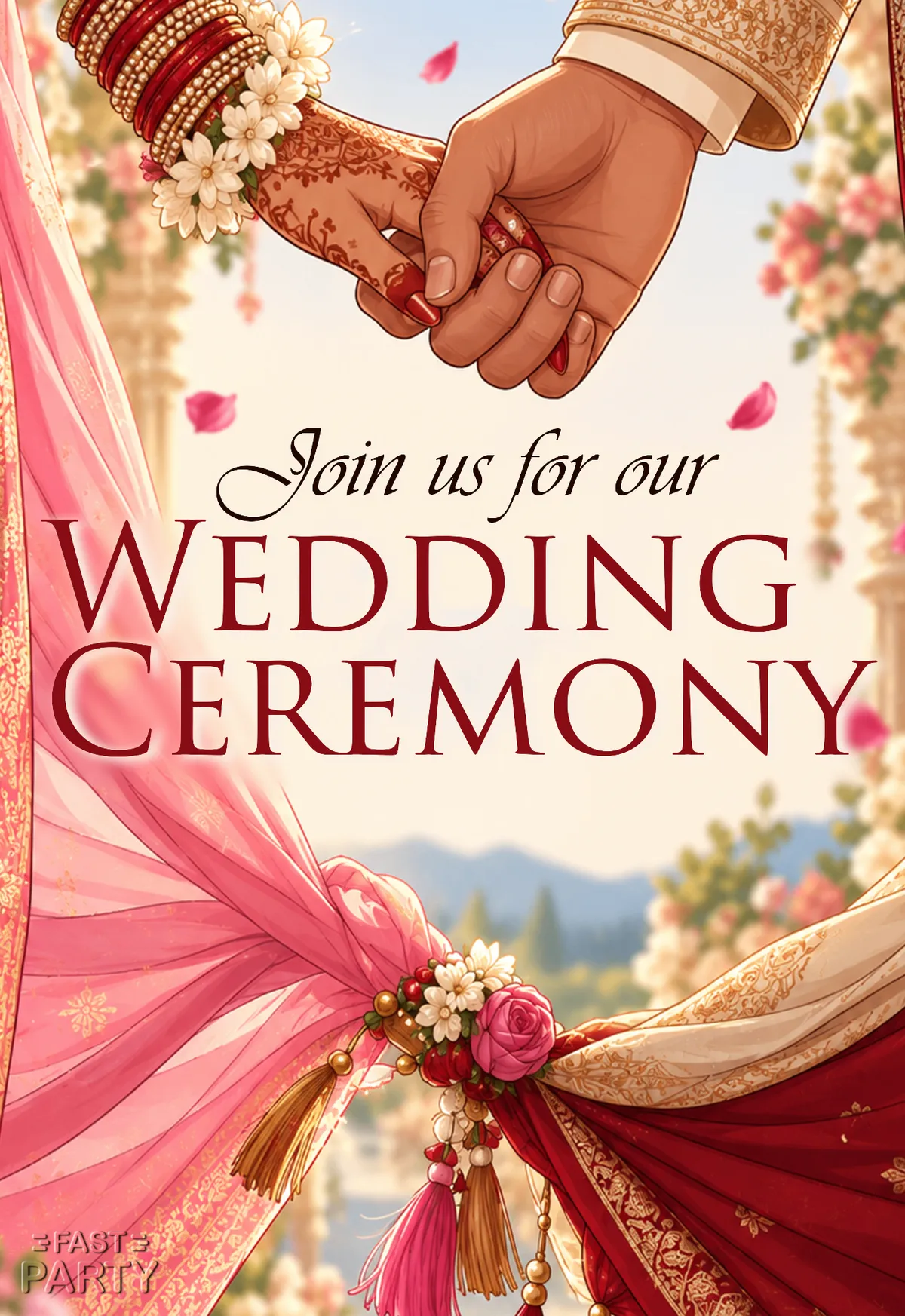 Wedding Ceremony — Mehendi Hands & Pink Drapes