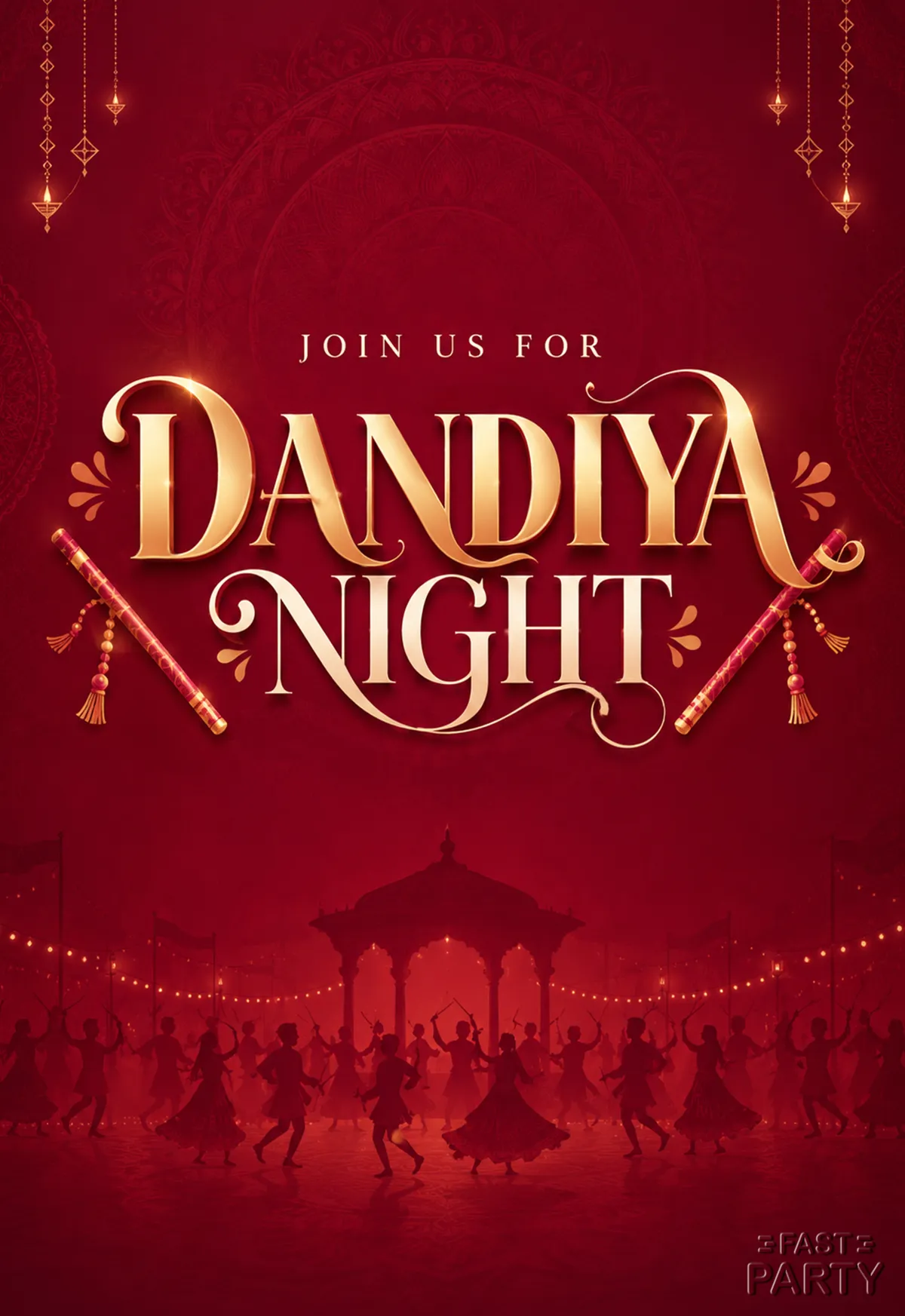 Dandiya Night — Maroon & Gold Silhouettes