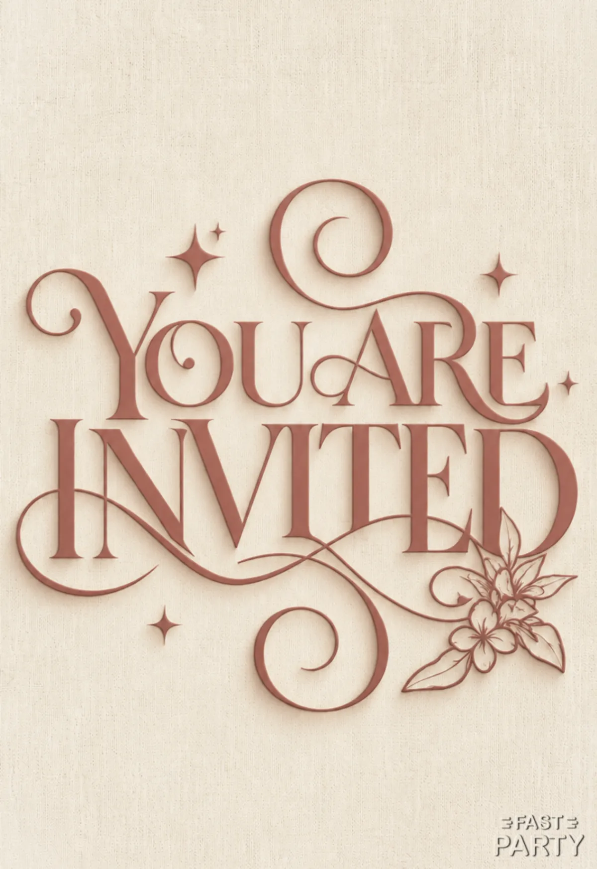 You Are Invited card in rose-brown flourish lettering on cream