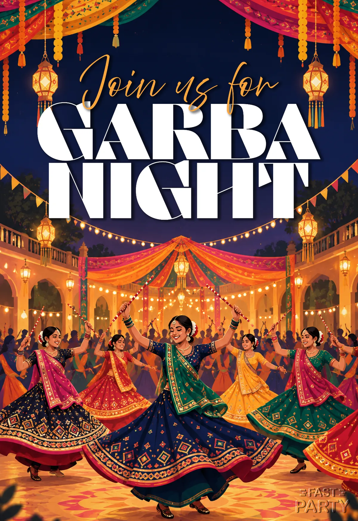 Garba Night — Bold White Lettering