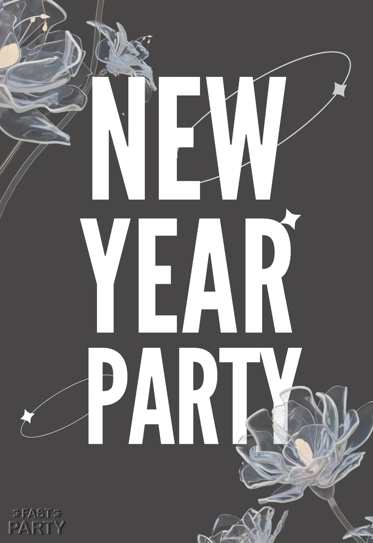 New Year Party — Bold Type on Grey