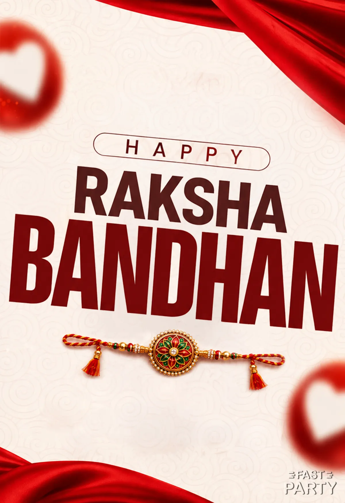 Happy Raksha Bandhan greeting with a red and gold rakhi