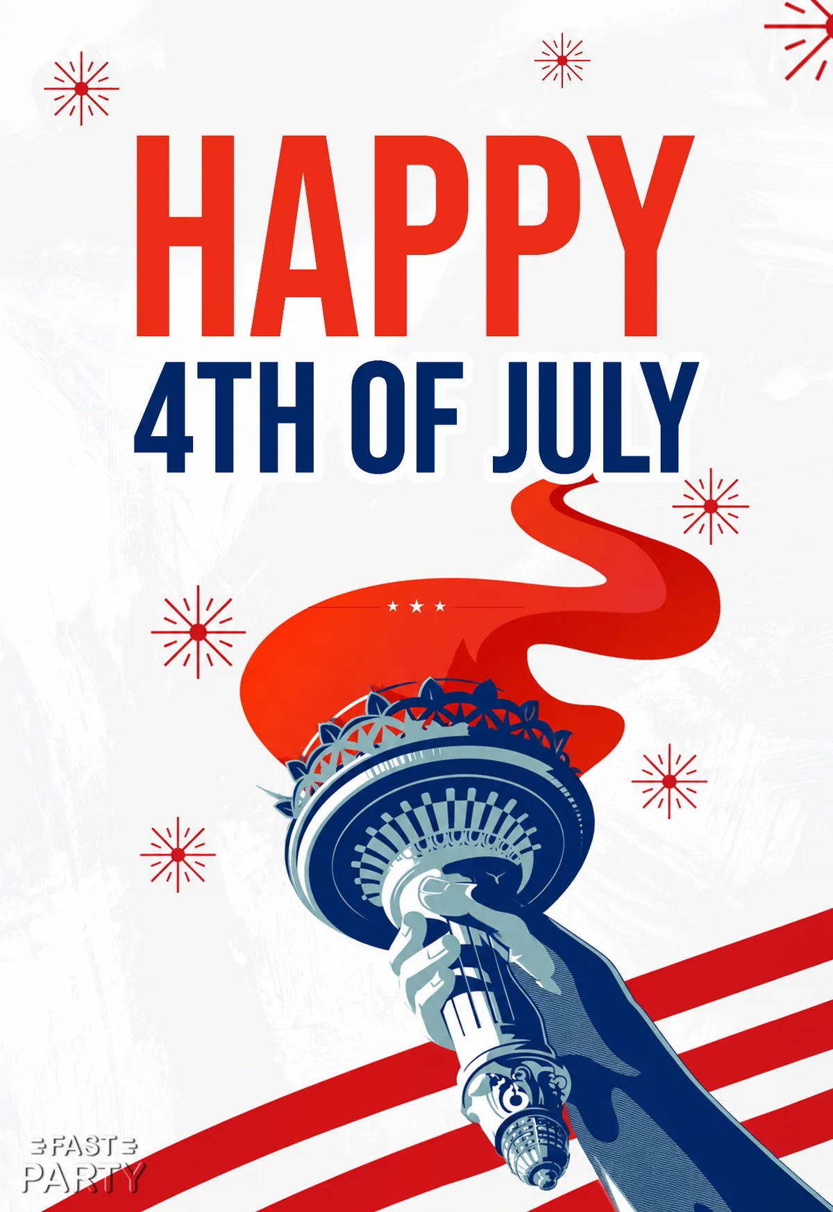 Happy 4th of July greeting with the Liberty torch and stripes