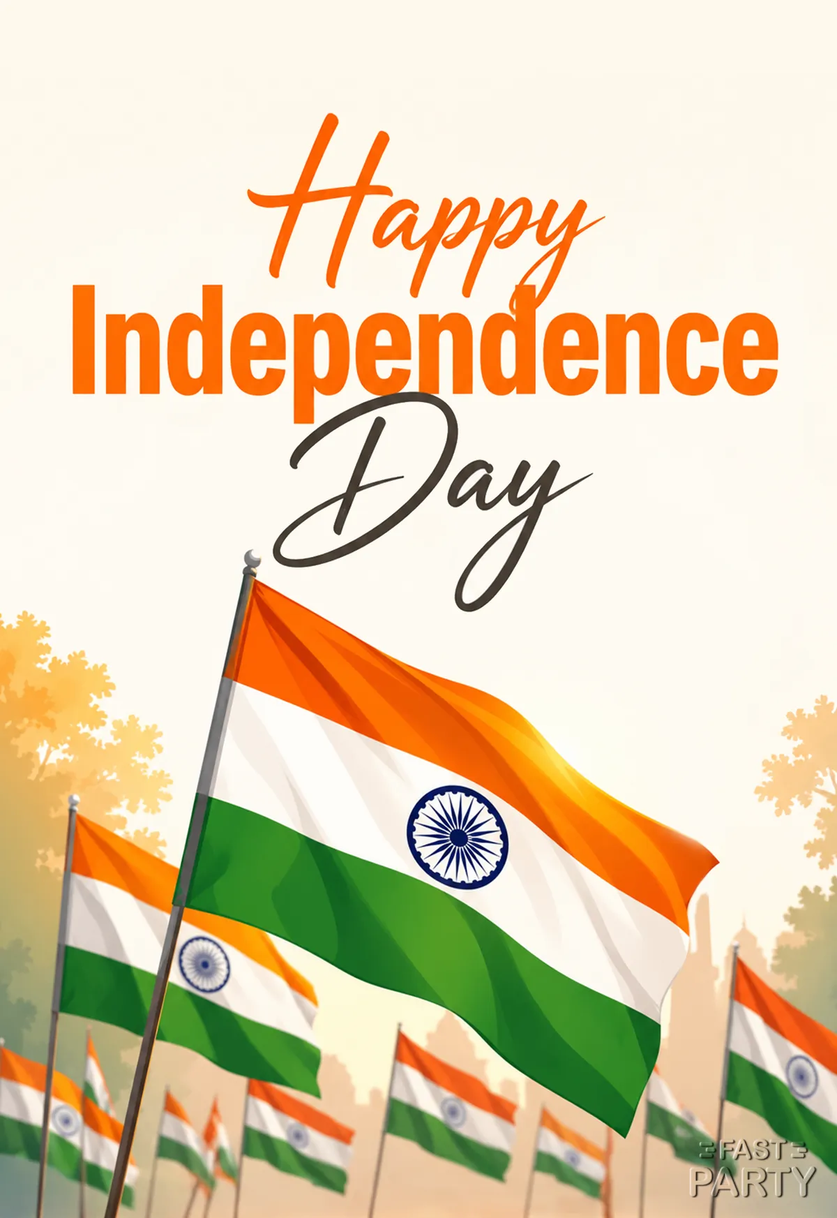 Happy Independence Day greeting with Indian flags waving