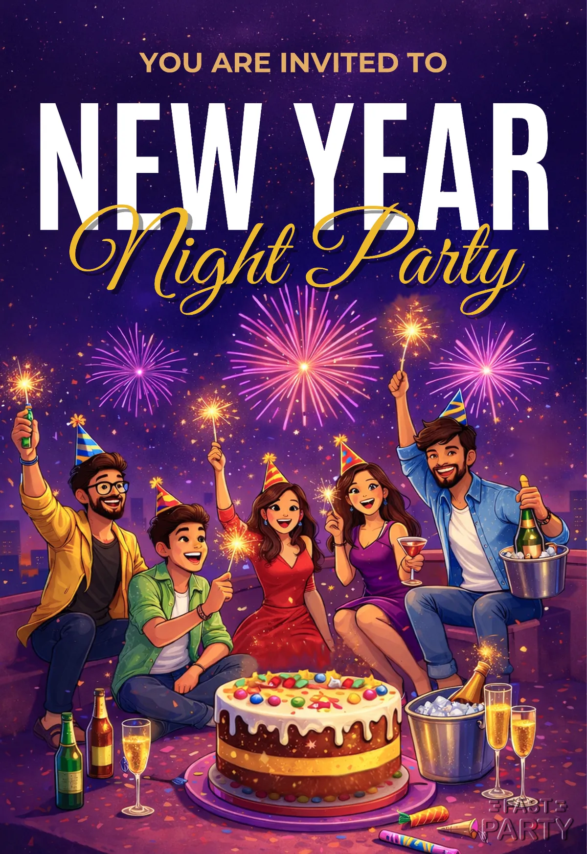New Year Night Party — Friends & Fireworks