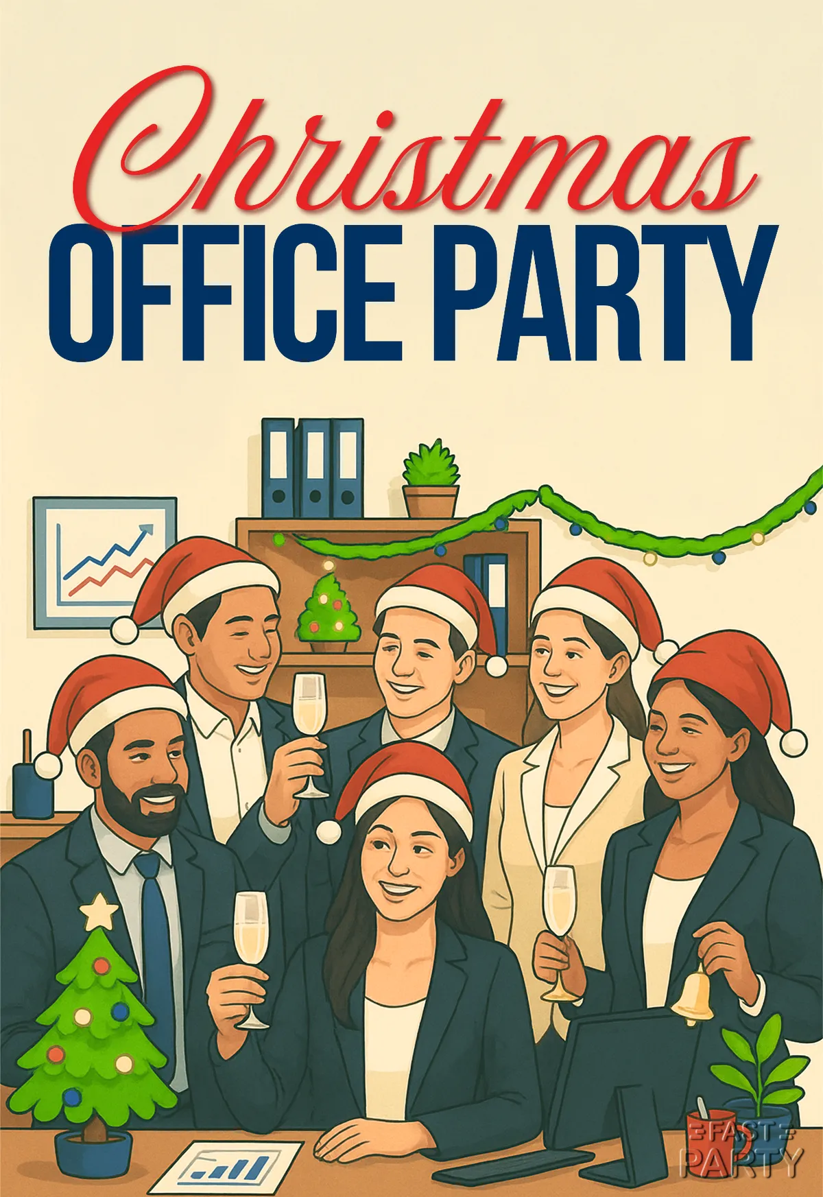 Christmas Office Party — Team in Santa Hats