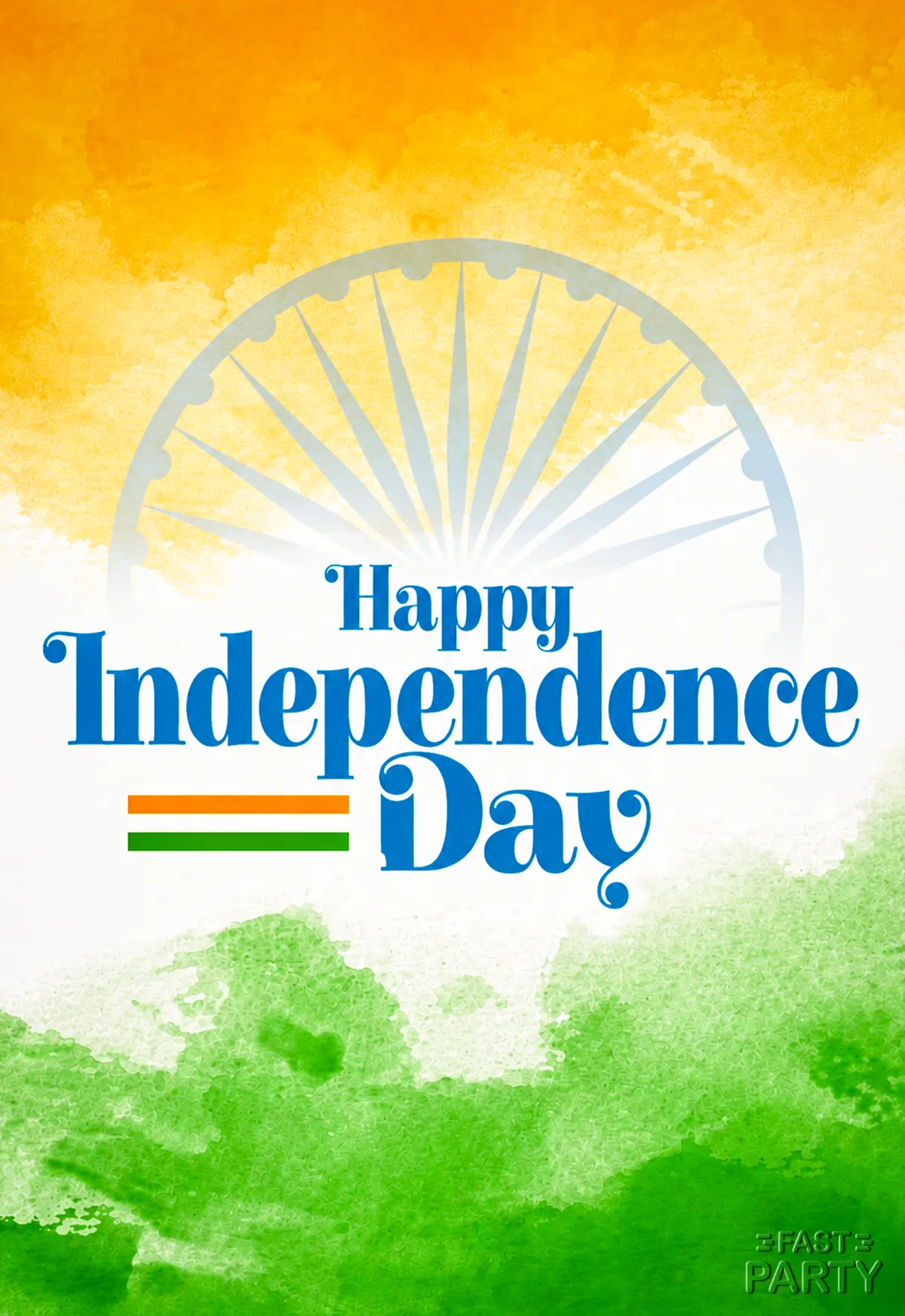 Happy Independence Day greeting with a tricolour background and chakra