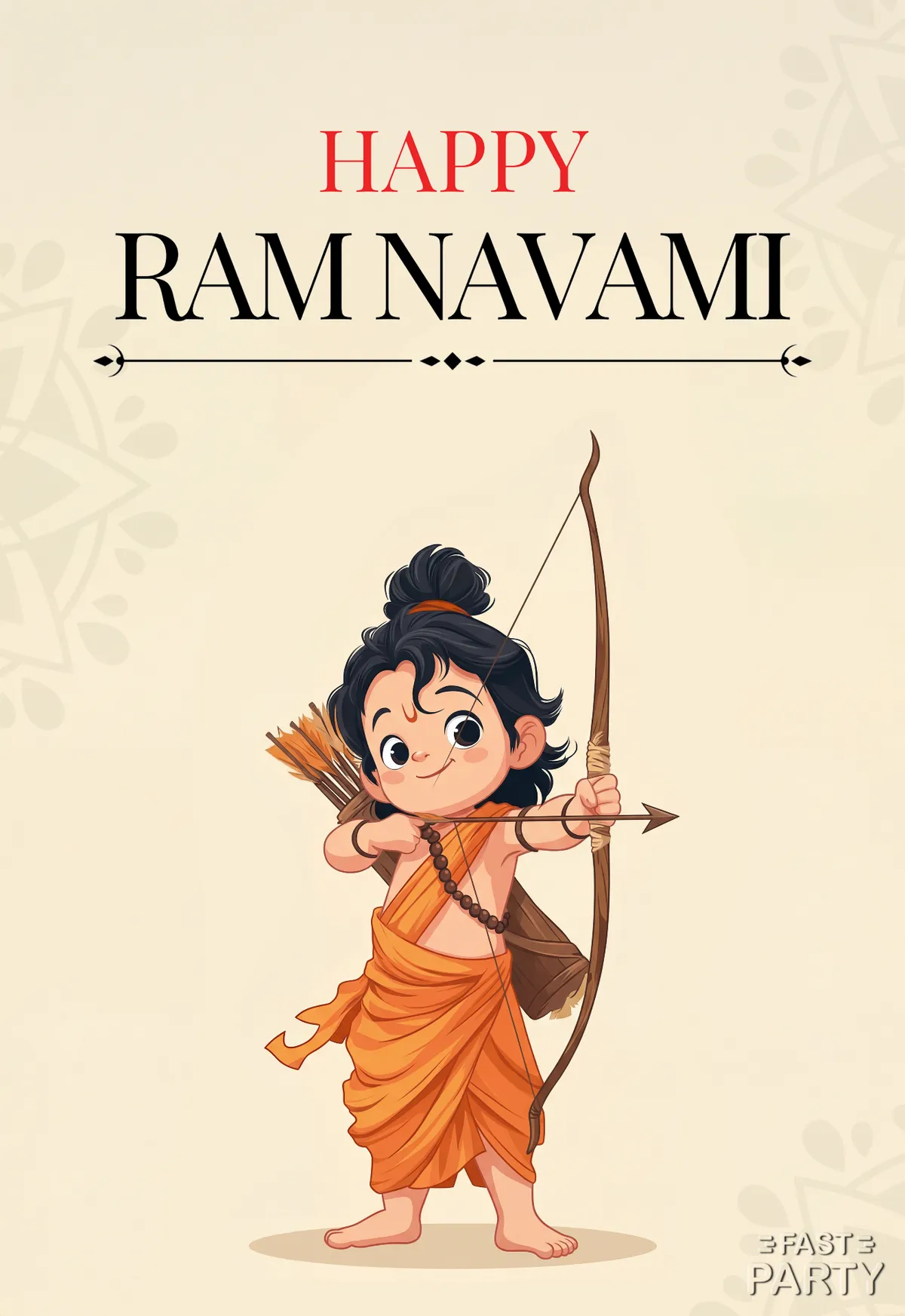 Happy Ram Navami greeting with an illustrated young Rama holding a bow