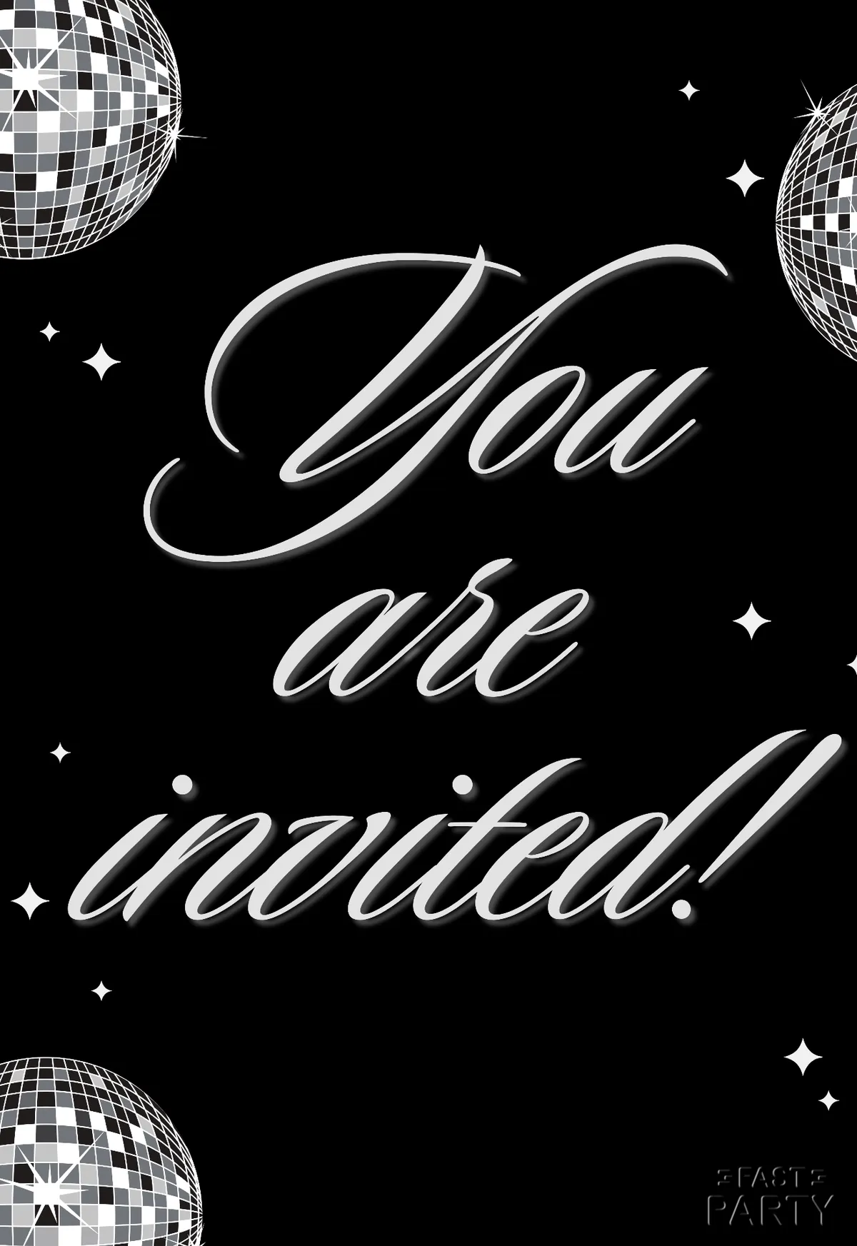 You Are Invited — Silver Script on Black