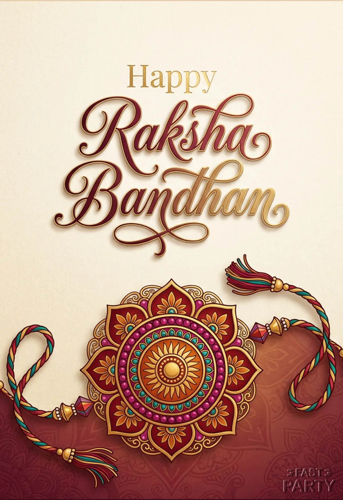 Raksha Bandhan greeting with a large rakhi on cream