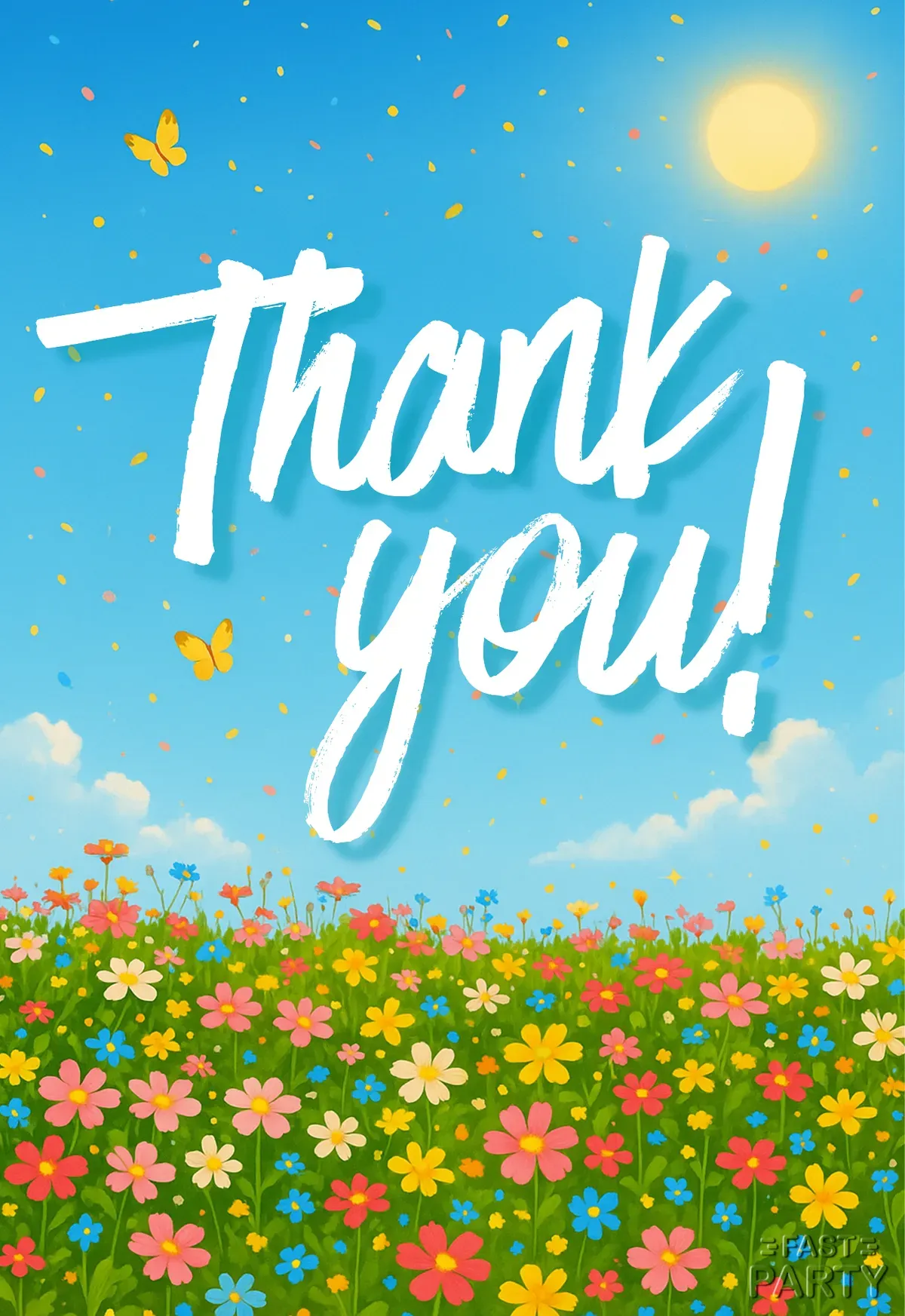 Thank You greeting over a sunny wildflower meadow