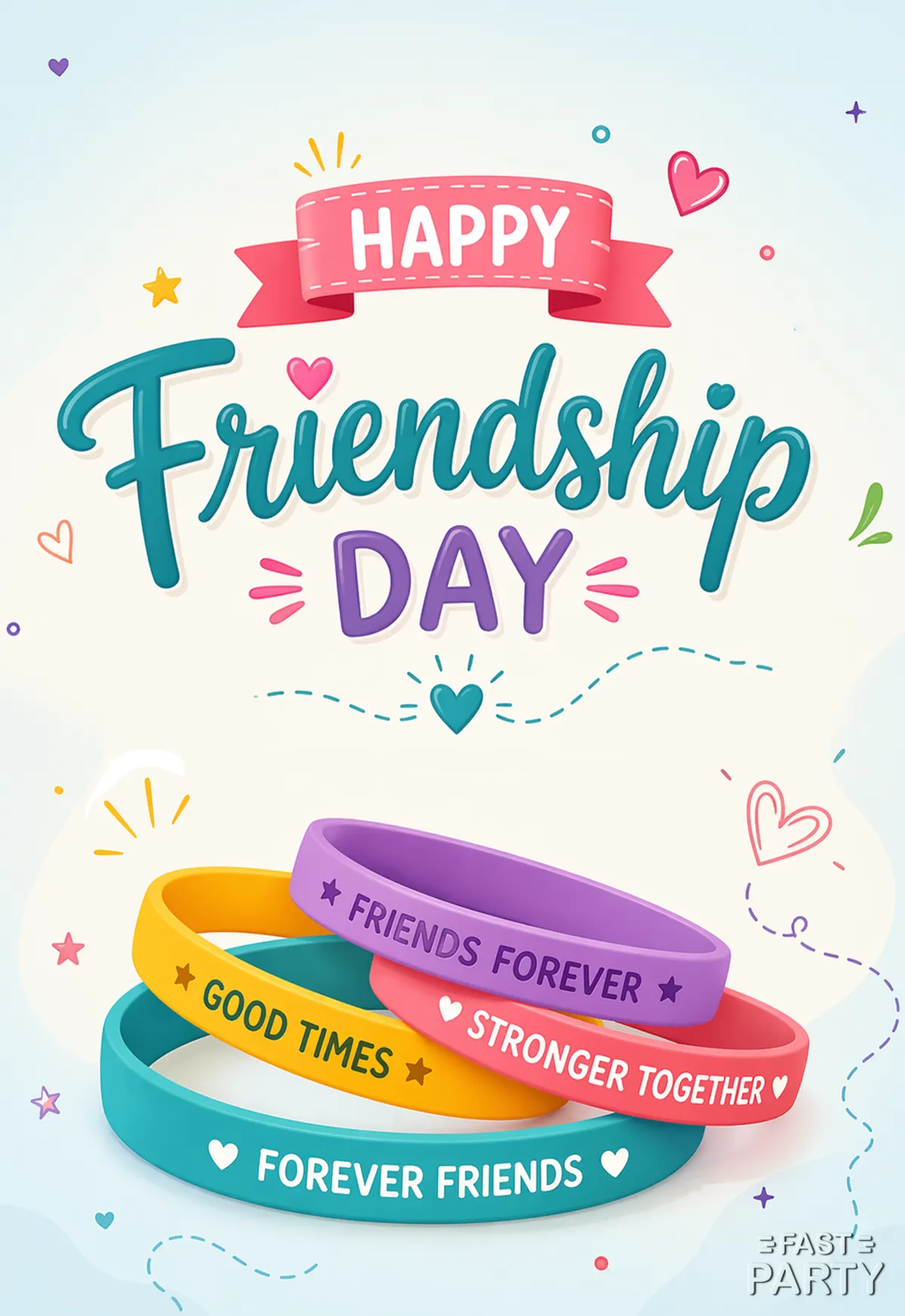 Happy Friendship Day greeting with colourful friendship bands