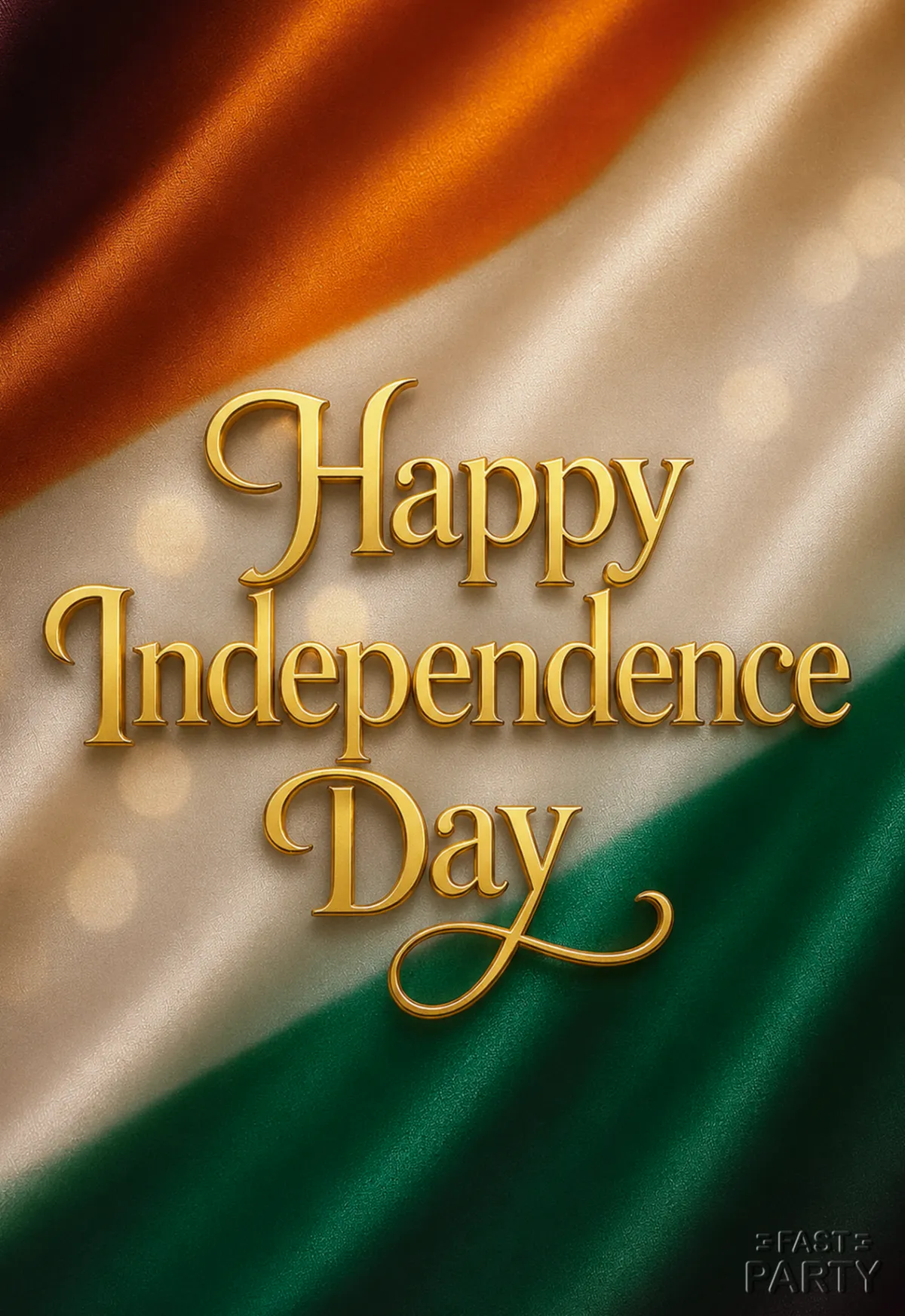Happy Independence Day greeting over a waving tricolour