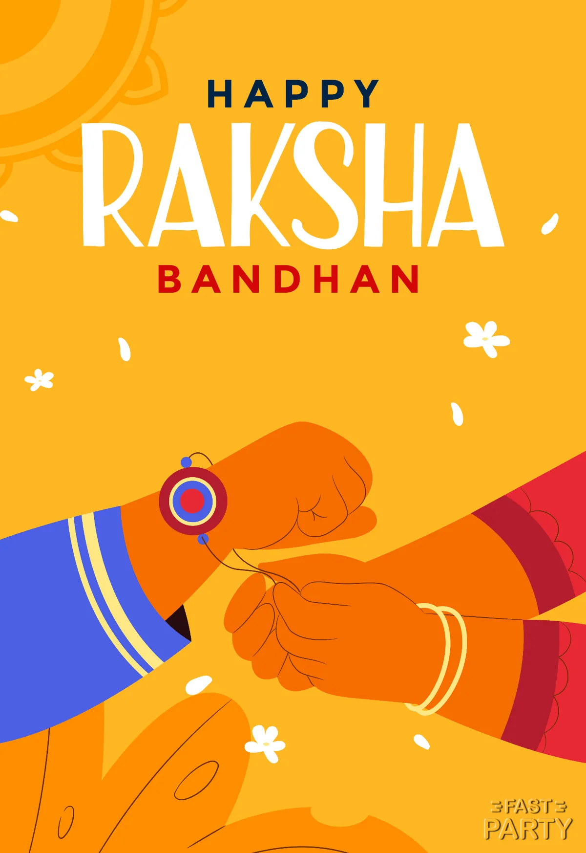 Happy Raksha Bandhan greeting with a rakhi being tied on yellow