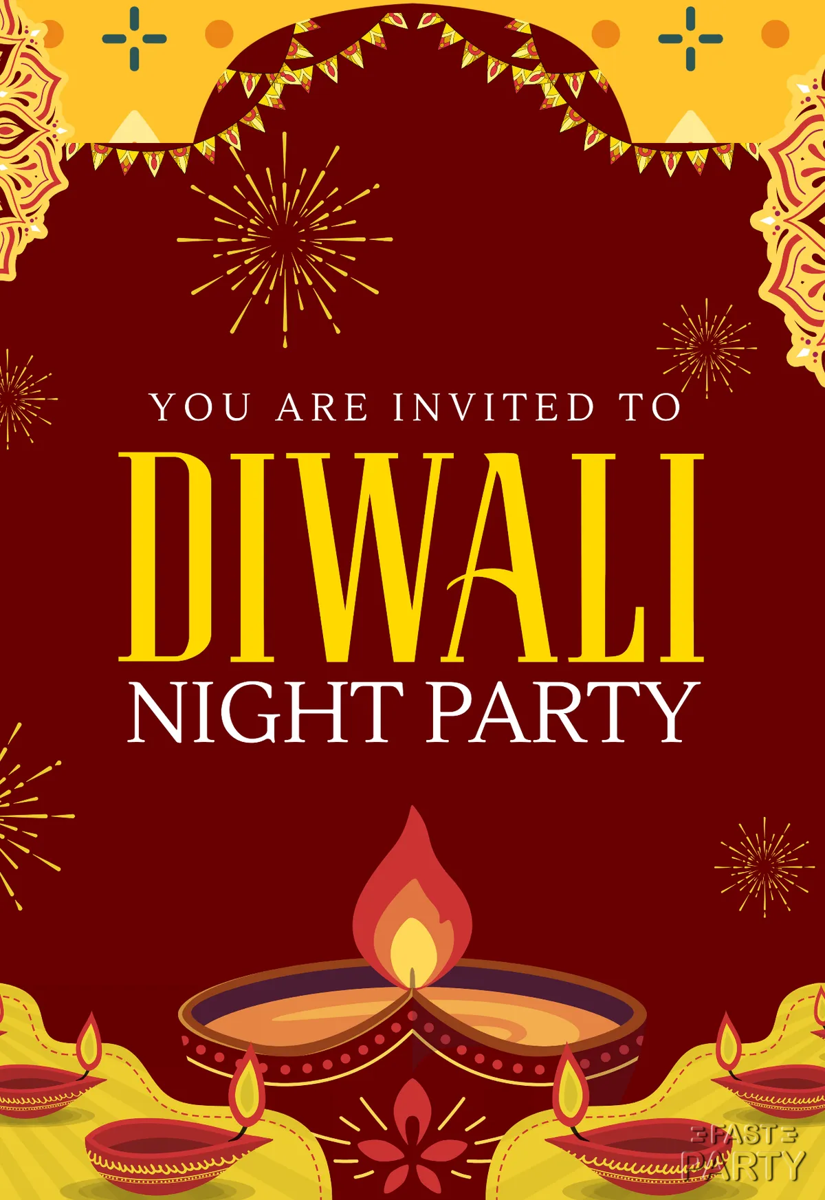 Diwali Night Party — Diyas on Red