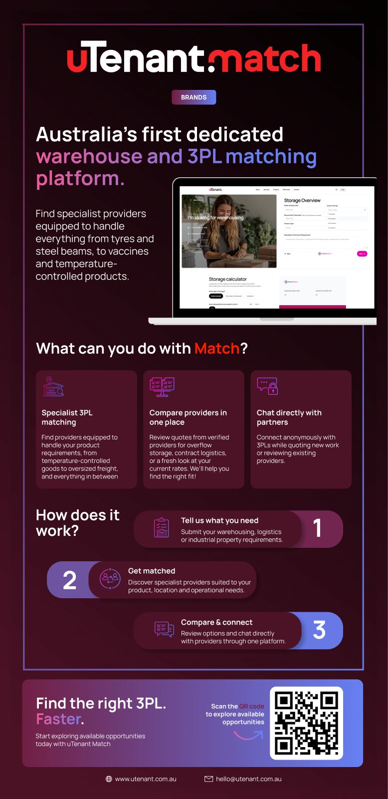 uTenant Match DL flyer: Australia's first dedicated warehouse and 3PL matching platform