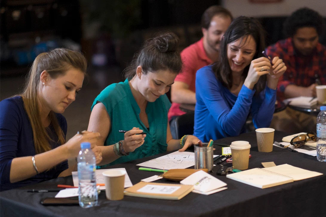 People taking part in a hands-on workshop