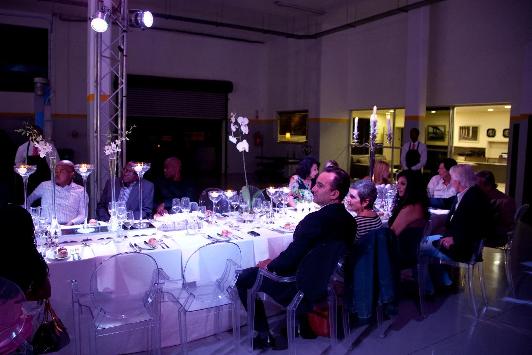 Long dinner tables set for an awards evening