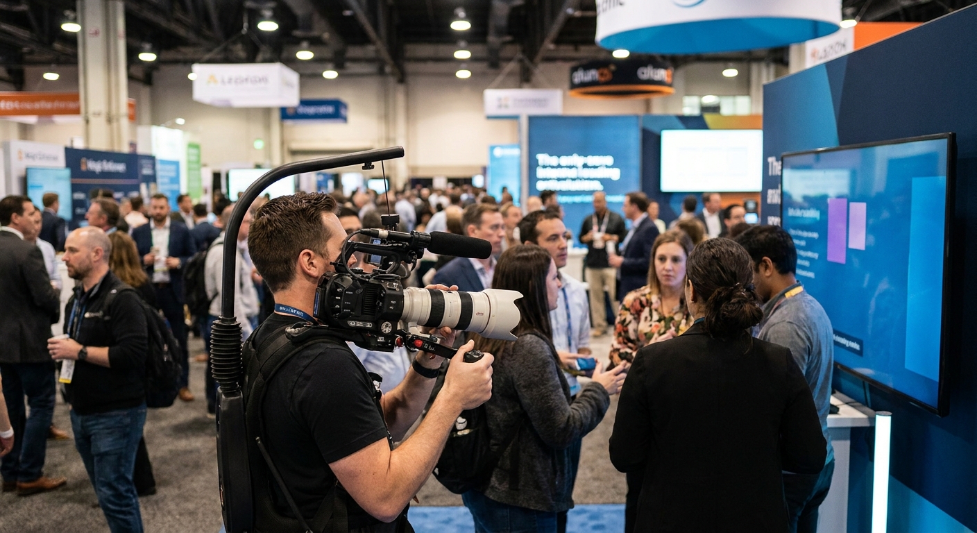 Videographer filming a corporate panel discussion