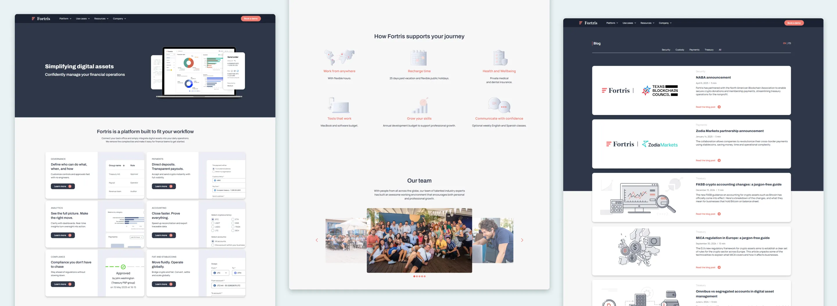multiple screenshots of the Fortris website