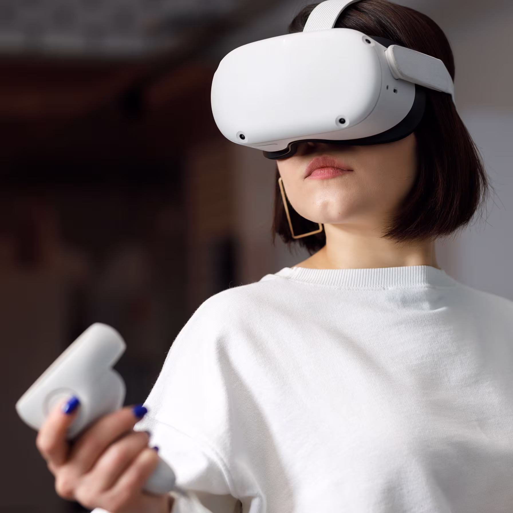 A user experiencing immersive tech with the help of a VR headset.